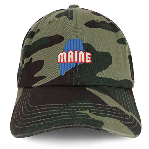 Trendy Apparel Shop Maine Map Embroidered Soft Crown 100% Brushed Cotton Cap