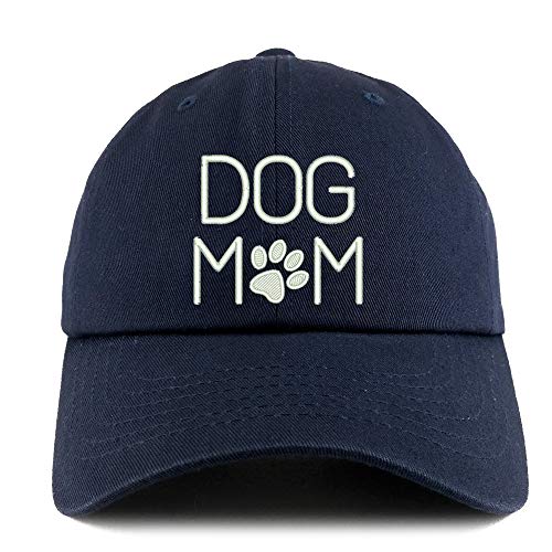 Trendy Apparel Shop Dog Mom with Paw Embroidered Low Profile Soft Cotton Dad Hat Cap