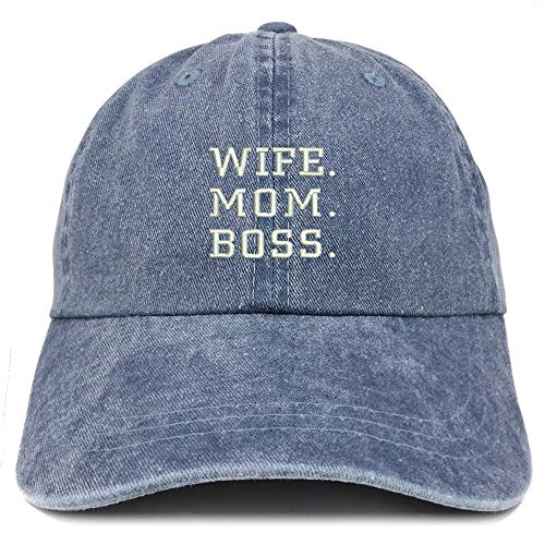 Trendy Apparel Shop Wife Mom Boss Embroidered Washed Cotton Adjustable Cap