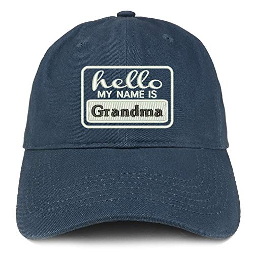 Trendy Apparel Shop Hello My Name is Grandma Soft Crown 100% Brushed Cotton Cap