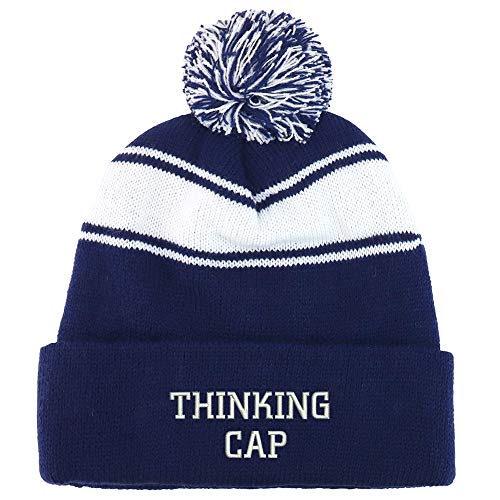 Trendy Apparel Shop Thinking Cap Two Tone Pom Striped Long Beanie Hat
