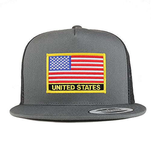 Trendy Apparel Shop United States Flag 5 Panel Flatbill Trucker Mesh Cap