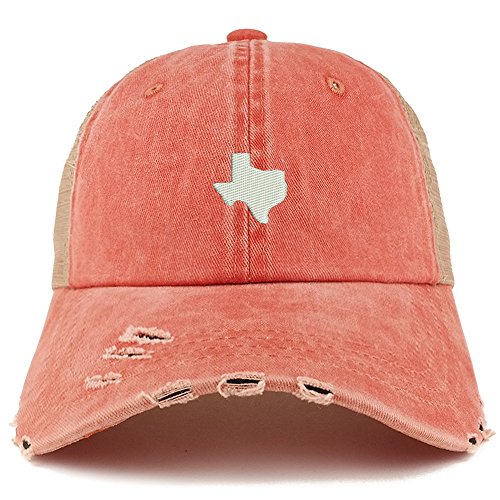 Trendy Apparel Shop Texas State Map Embroidered Frayed Bill Trucker Mesh Back Cap