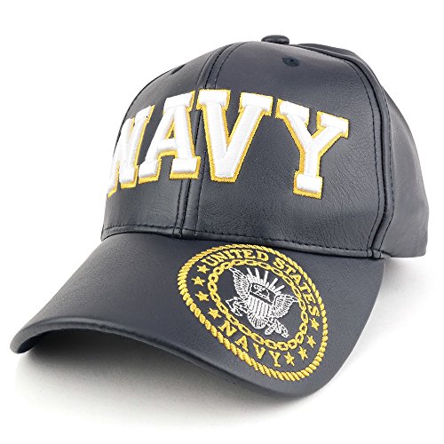Trendy Apparel Shop U.S. Military Big 3D Embroidered PU Leather Adjustable Baseball Cap