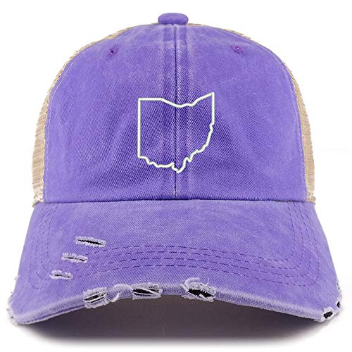 Trendy Apparel Shop Ohio State Outline Washed Front Mesh Back Frayed Bill Cap