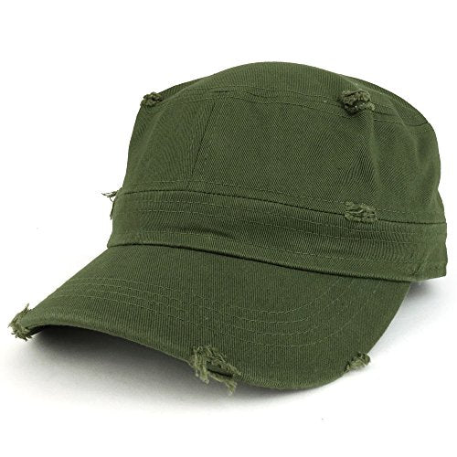 Trendy Apparel Shop Frayed Vintage Flat Top Style Castro Army Cap
