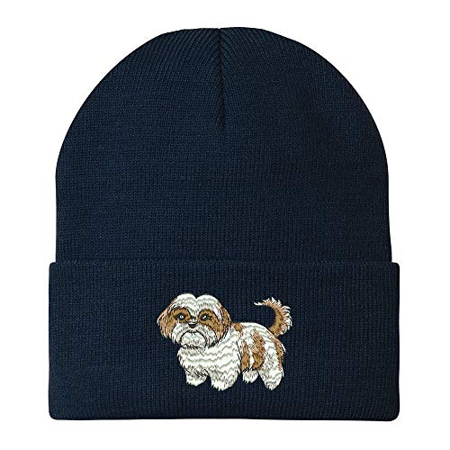 Trendy Apparel Shop Shih Tzu Embroidered Winter Long Cuff Beanie