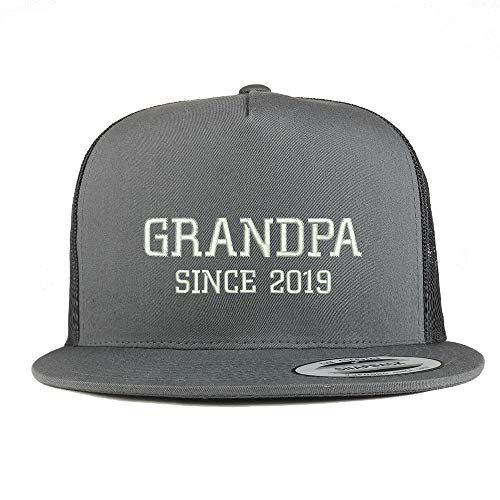 Trendy Apparel Shop Flexfit XXL Grandpa Since 2019 Embroidered 5 Panel Flatbill Trucker Mesh Cap