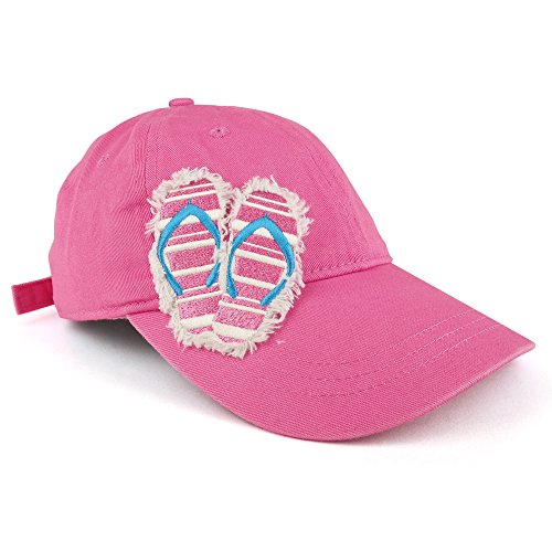 Trendy Apparel Shop Vintage Frayed Heart Flip Flops Embroidered Patch Unstructured Baseball Cap