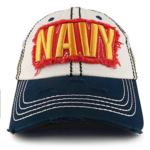 Trendy Apparel Shop Officially Licensed Vintage Frayed Navy Embroidered Unstructured Baseball Cap