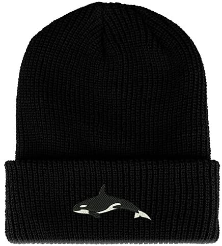 Trendy Apparel Shop Orca Killer Whale Embroidered Ribbed Cuffed Knit Beanie