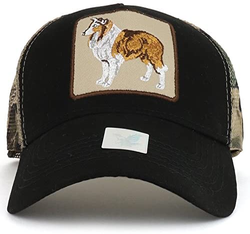 Trendy Apparel Shop Rough Collie Dog Embroidered Mesh Back Cotton Trucker Cap