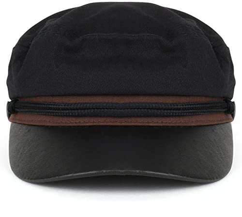 Trendy Apparel Shop Greek Sailor Fisherman Canvas Baker Boy Fiddler Cap with Rope - Black