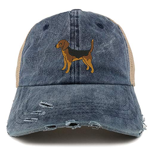 Trendy Apparel Shop Beagle Dog Embroidered Frayed Bill Trucker Mesh Back Cap