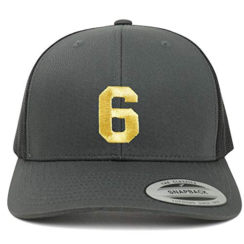 Trendy Apparel Shop Number 6 Gold Thread Embroidered Retro Trucker Mesh Cap