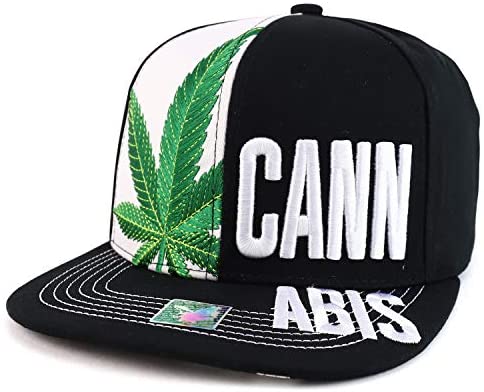 Trendy Apparel Shop Marijuana Weed Leaf Cannabis Embroidery Snapback Cap - Black White