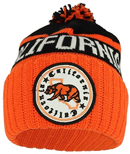 Trendy Apparel Shop California Emblem Embroidered Pom Pom Thick Cuff Beanie