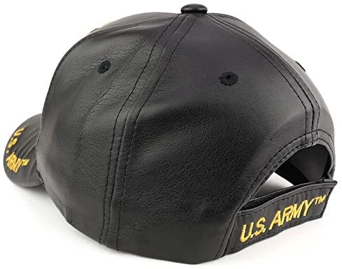 Trendy Apparel Shop U.S. Military 3D Embroidered PU Leather Adjustable Baseball Cap