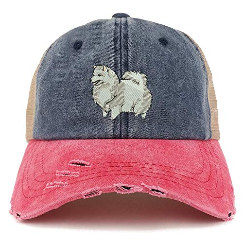 Trendy Apparel Shop Spitz Dog Embroidered Frayed Bill Trucker Mesh Back Cap