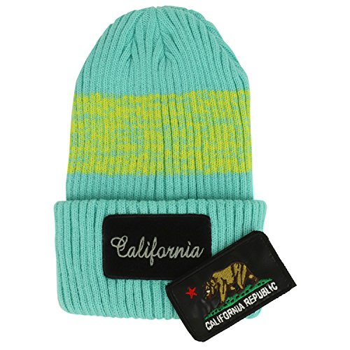 Trendy Apparel Shop California Republic Hook and Loop Patch Embroidered Long Cuff Beanie
