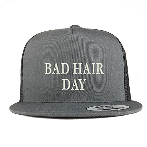 Trendy Apparel Shop Bad Hair Day Embroidered 5 Panel Flat Bill Trucker Mesh Back Cap