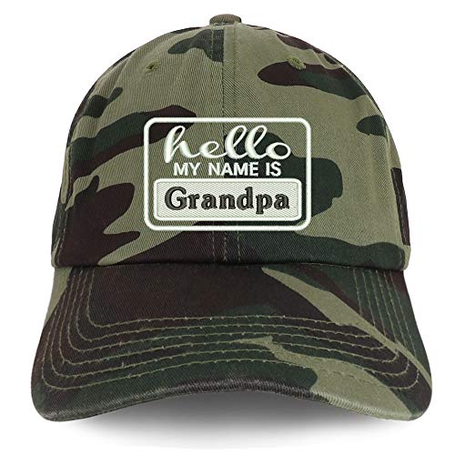 Trendy Apparel Shop Hello My Name is Grandpa Soft Crown 100% Brushed Cotton Cap