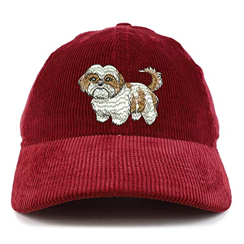 Trendy Apparel Shop Shih Tzu Embroidered Corduroy Unstructured Baseball Cap