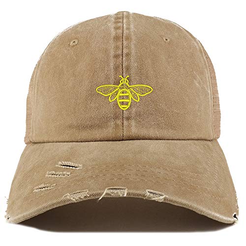 Trendy Apparel Shop Bee Embroidered Pigment Dyed Mesh Back Frayed Bill Cap