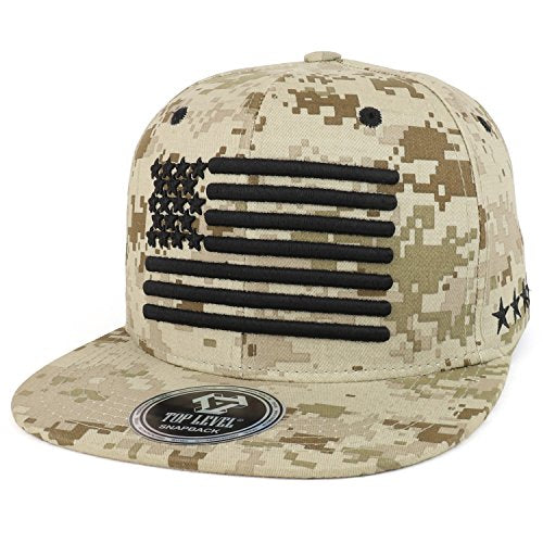 Trendy Apparel Shop USA Flag 3D Embroidered Structured Camouflage Snapback Cap