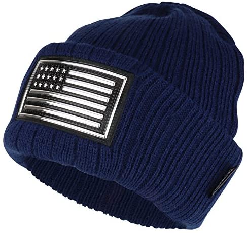 Trendy Apparel Shop Metallic PVC USA Flag Patched 3M Thinsulate Long Beanie