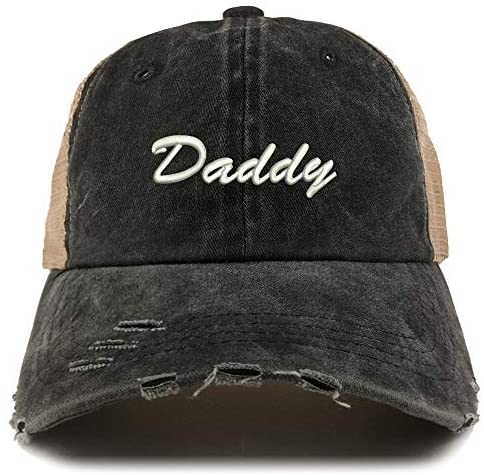 Trendy Apparel Shop Daddy Script Font Washed Front Mesh Back Frayed Bill Cap