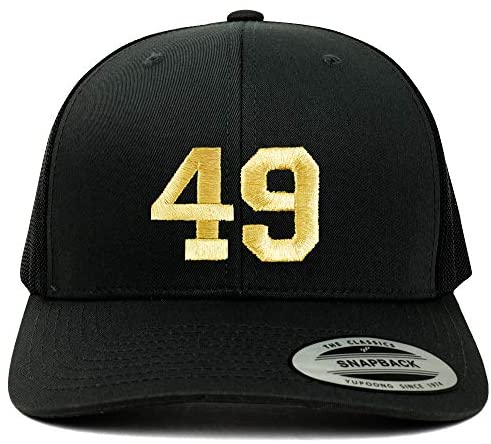 Trendy Apparel Shop Number 49 Gold Thread Embroidered Retro Trucker Mesh Cap