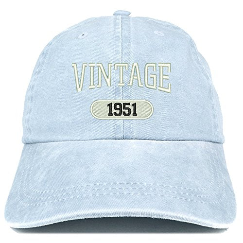 Trendy Apparel Shop Vintage 1951 Embroidered 70th Birthday Soft Crown Washed Cotton Cap