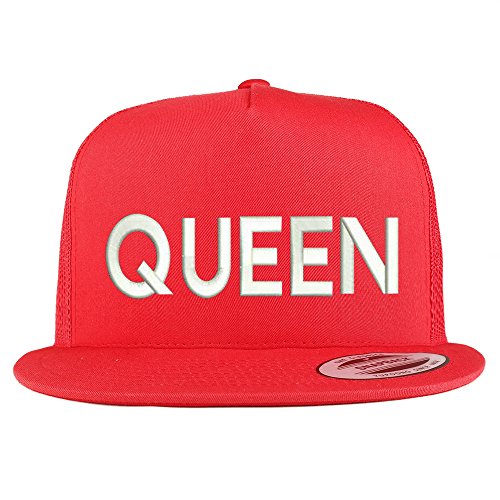 Trendy Apparel Shop Queen Embroidered 5 Panel Flat Bill Trucker Mesh Back Cap