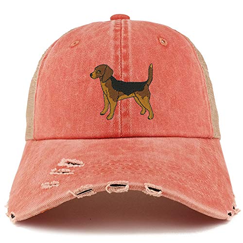 Trendy Apparel Shop Beagle Dog Embroidered Frayed Bill Trucker Mesh Back Cap