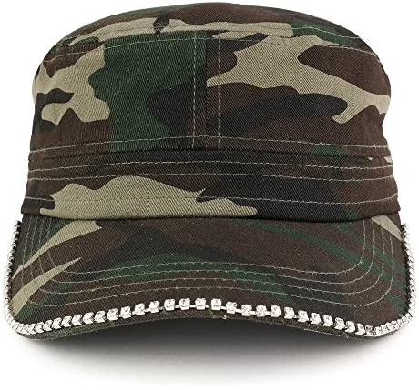 Trendy Apparel Shop Cubic Stud Castro Cadet Flat Top Style Adjustable Cotton Cap Hat