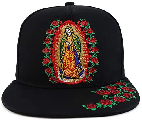 Trendy Apparel Shop 5 Panel Two Tone Guadalupe Maria Embroidered Flatbill Cap