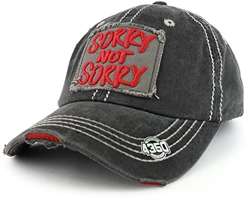 Trendy Apparel Shop Sorry Not Sorry Patch Embroidered Frayed Vintage Unstructured Baseball Cap