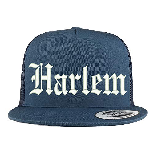 Trendy Apparel Shop Old English Font Harlem City Embroidered 5 Panel Mesh Cap