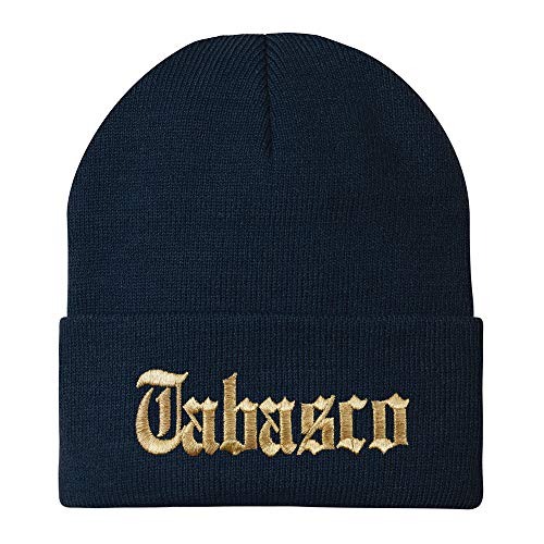 Trendy Apparel Shop Old English Tabasco Gold Embroidered Acrylic Knit Beanie Cap
