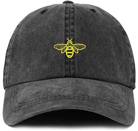 Trendy Apparel Shop XXL Bee Embroidered Unstructured Washed Pigment Dyed Baseball Cap