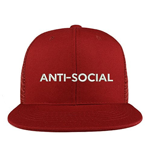 Trendy Apparel Shop Anti Social Embroidered Cotton Flat Bill Mesh Back Trucker Cap