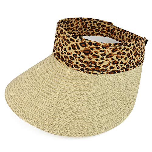Trendy Apparel Shop Leopard Print Headband Paper Braid Adjustable Sun Visor Hat