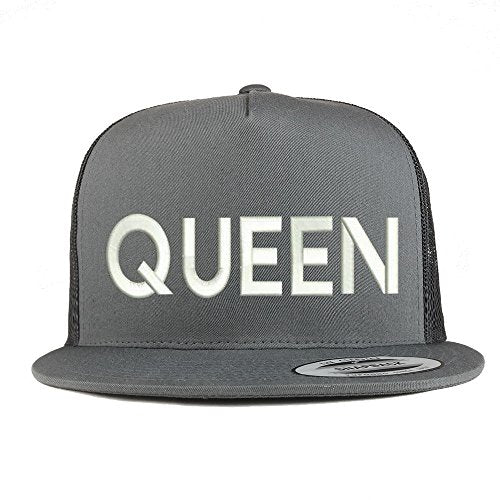 Trendy Apparel Shop Queen Embroidered 5 Panel Flat Bill Trucker Mesh Back Cap