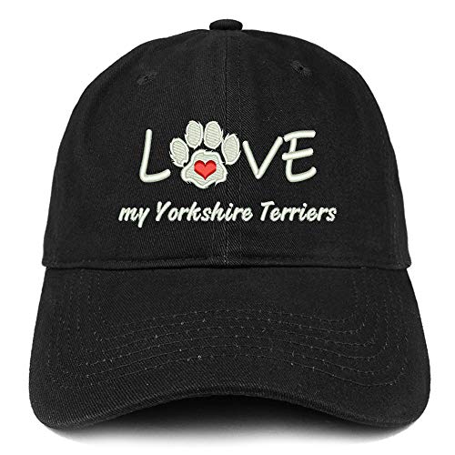 Trendy Apparel Shop I Love My Yorkshire Terriers Embroidered Soft Crown 100% Brushed Cotton Cap