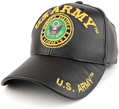 Trendy Apparel Shop U.S. Military 3D Embroidered PU Leather Adjustable Baseball Cap