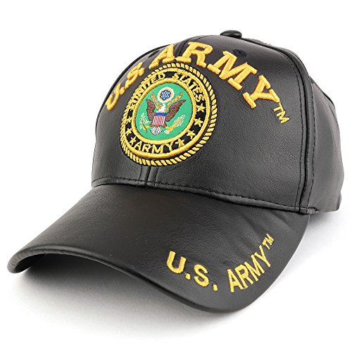 Trendy Apparel Shop U.S. Military 3D Embroidered PU Leather Adjustable Baseball Cap