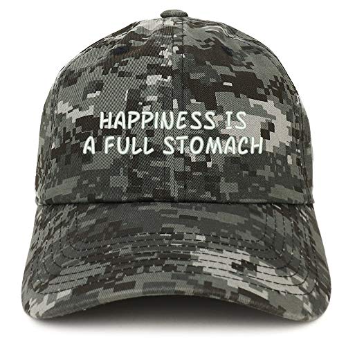 Trendy Apparel Shop Happiness is a Full Stomach Embroidered Soft Crown 100% Brushed Cotton Cap