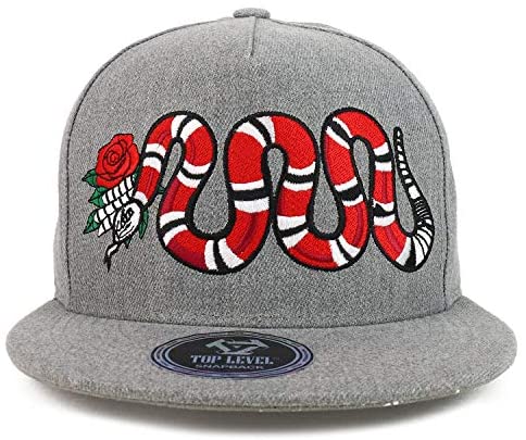 Trendy Apparel Shop Rattle Snake Rose Embroidered 5 Panel Flatbill Snapback Hat