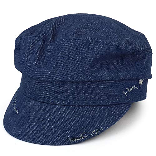 Trendy Apparel Shop Frayed Distressed Vintage Denim Cabbie Newsboy Cap